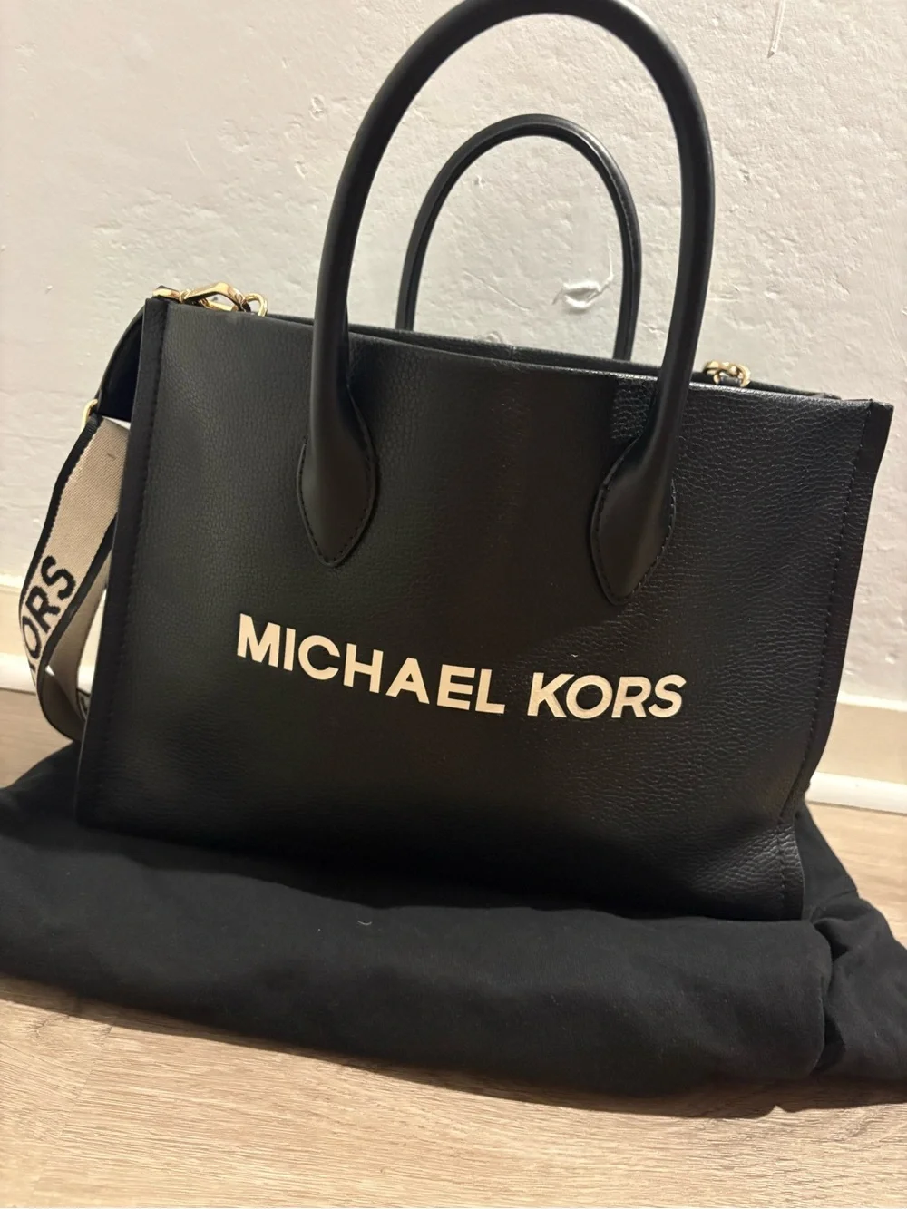 Michael Kors Black Logo Satchel with Contrast Strap